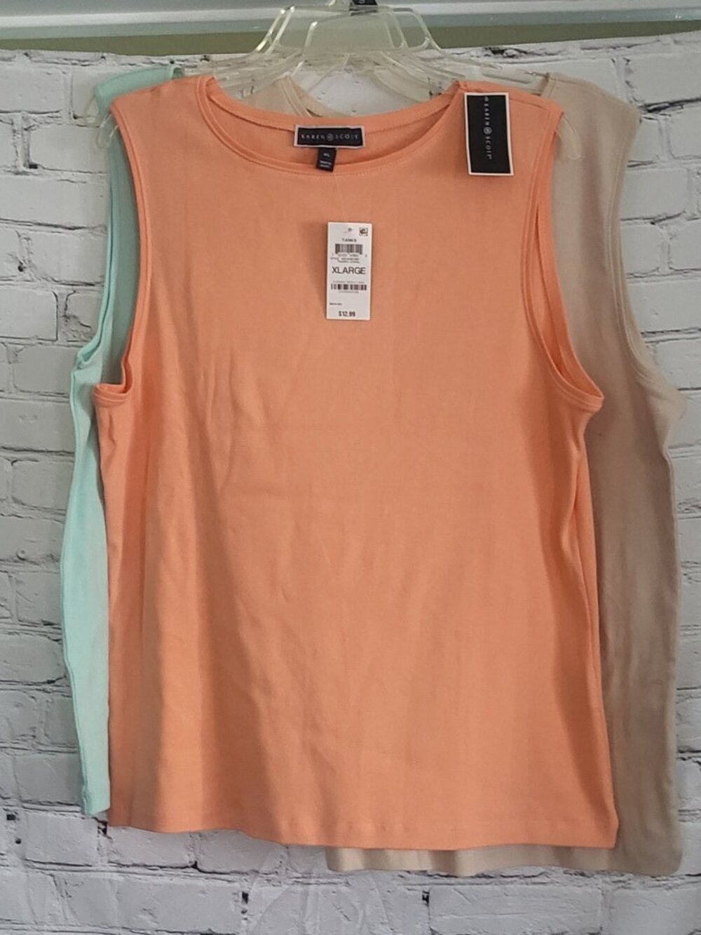 Karen Scott, Size: XL, Orange, Mint Green & Beige